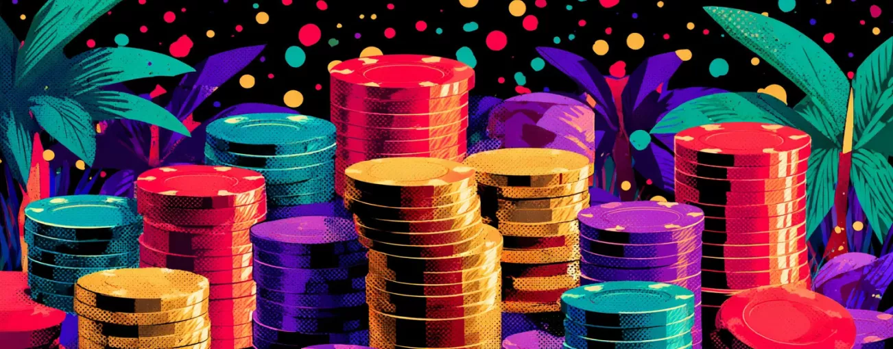 Bunte Casino-Chips für Spiele bei Rolling Slots